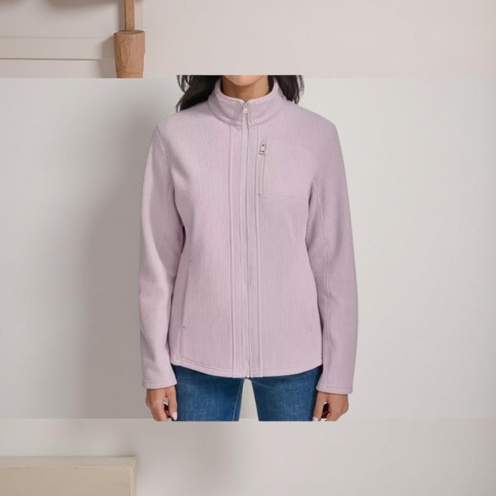 Andrew Marc Women's Ribbed Full Zip Jacket Mock Neck Cream XL Lavender